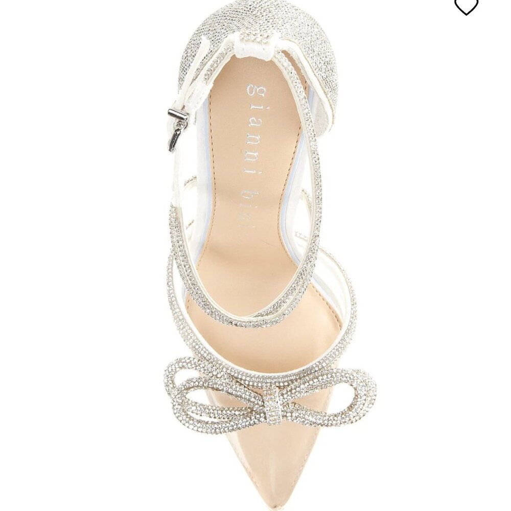 Gianni Bini Bridal Collection Ezlynn Rhinestone Embellished Bow Vinyl Toe Pumps - Picture 3 of 16